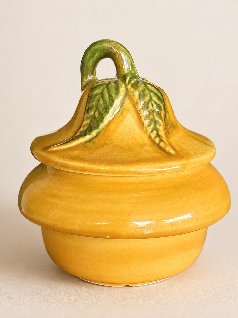 Vintage California Pottery Pear Lidded Sugar Bowl Yellow Green MCM USA 252